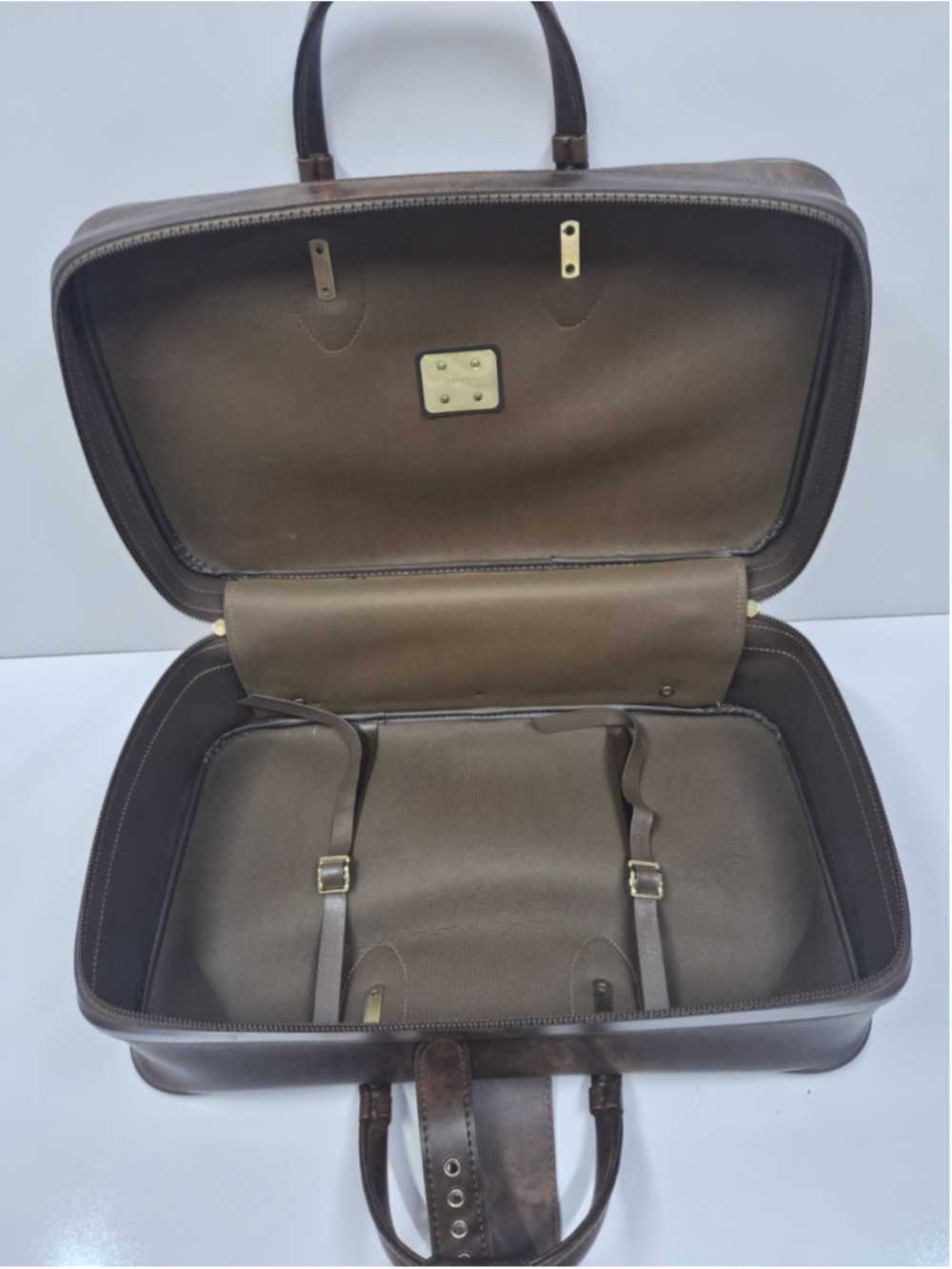 Vintage Invicta Leather Carry On Luggage Bag Brown Weekender Travel Suitcase - Picture 7 of 16